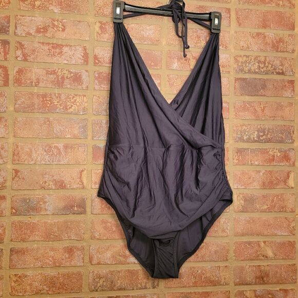 J. Crew cross over one piece swimsuit black b5816 size 14 - Picture 1 of 6